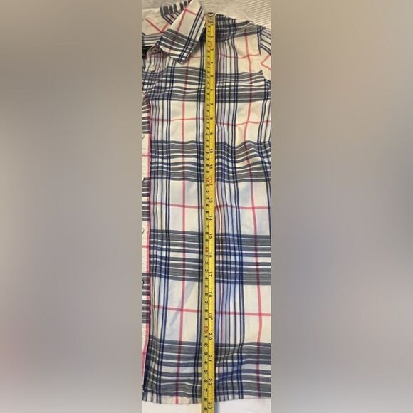 Talbots Button Down Plaid Shirt Size Large 100% Cotton White Blue Red - Picture 5 of 8